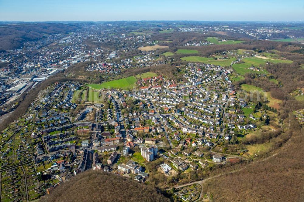 Aerial photograph Hagen - Town View of the streets and houses of the residential areas in Hagen in the state North Rhine-Westphalia, Germany