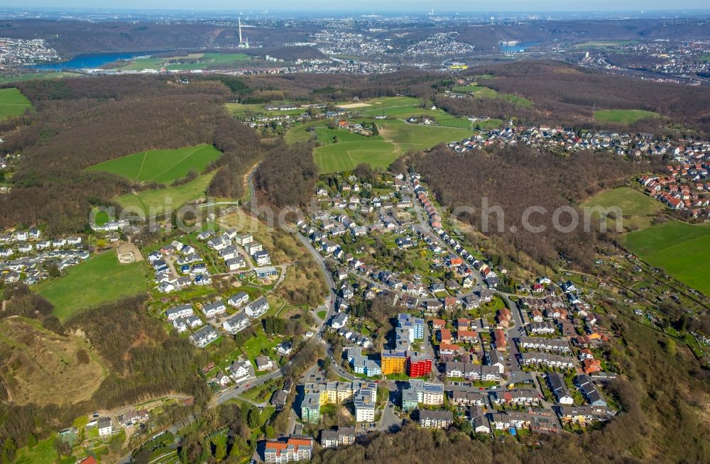 Hagen from the bird's eye view: Town View of the streets and houses of the residential areas in Hagen in the state North Rhine-Westphalia, Germany