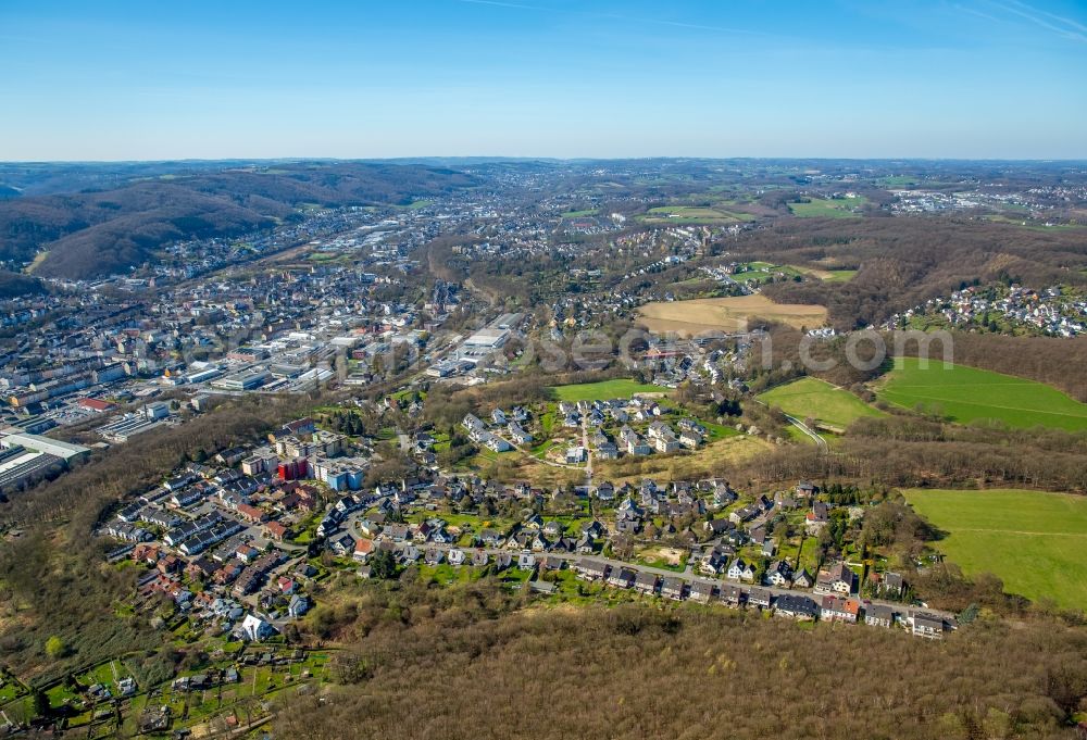 Hagen from the bird's eye view: Town View of the streets and houses of the residential areas in Hagen in the state North Rhine-Westphalia, Germany