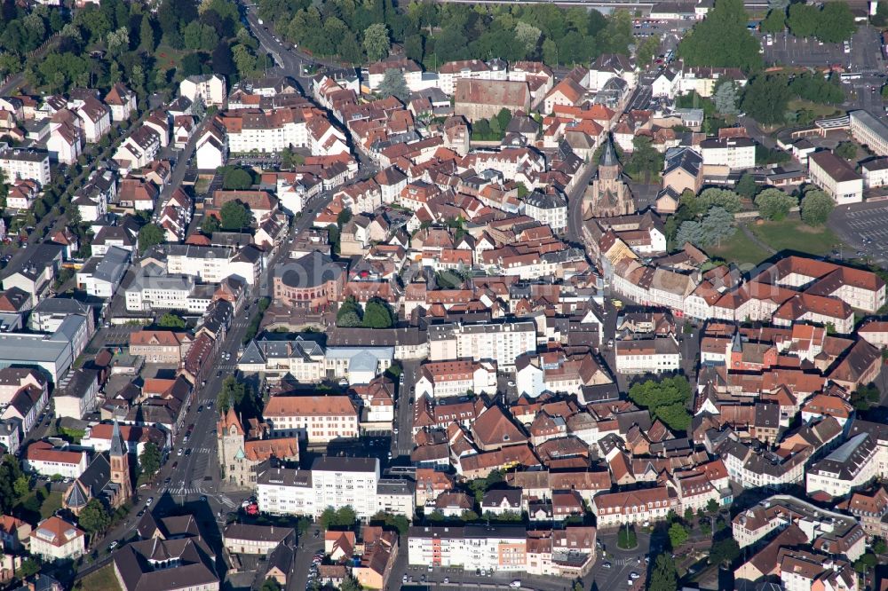 Haguenau from the bird's eye view: Town View of the streets and houses of the residential areas in Haguenau in Grand Est, France