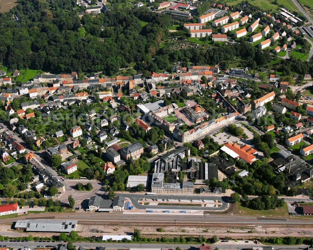 Hainichen from the bird's eye view: Town View of the streets and houses of the residential areas in Hainichen in the state Saxony, Germany