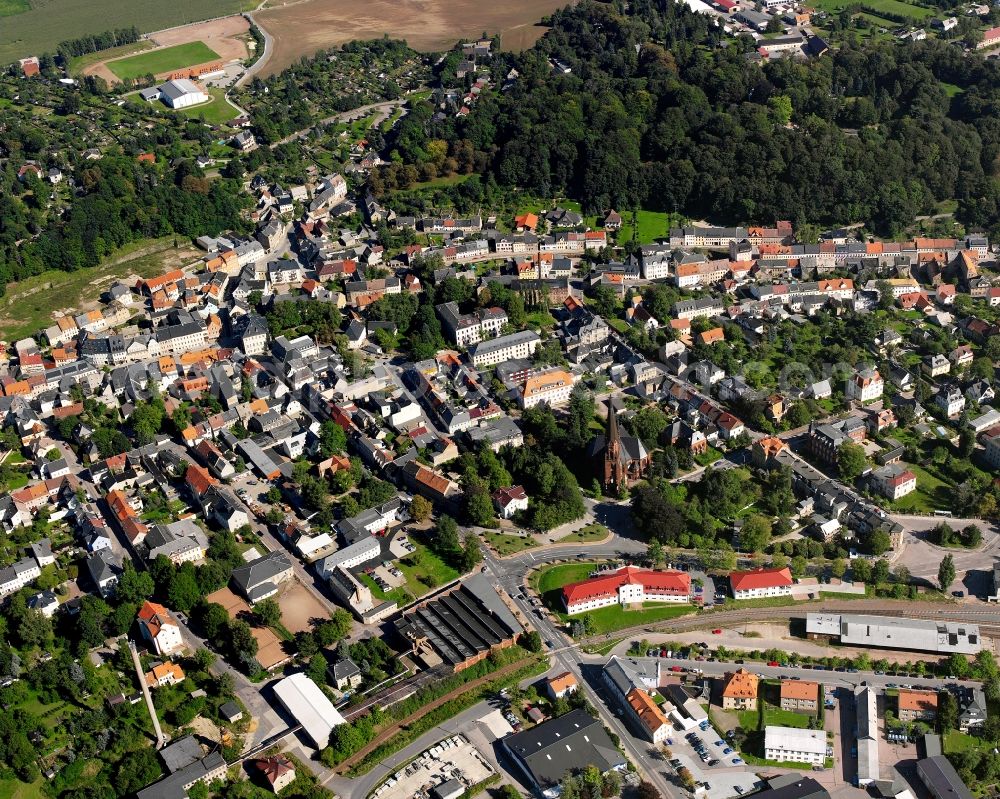 Aerial image Hainichen - Town View of the streets and houses of the residential areas in Hainichen in the state Saxony, Germany