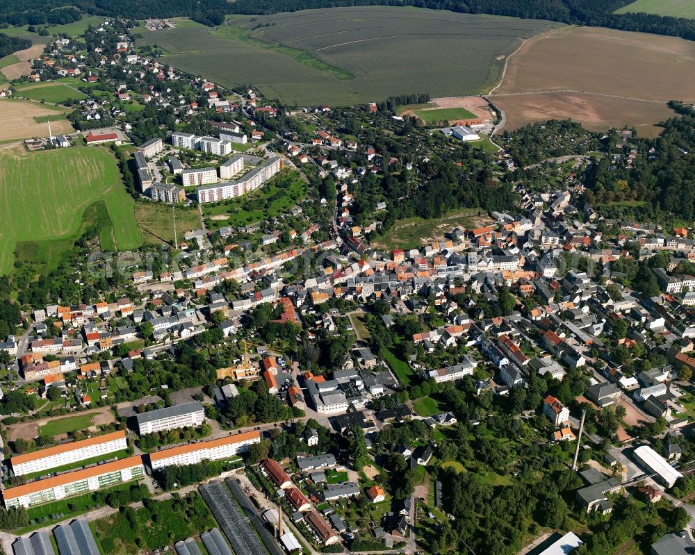 Aerial photograph Hainichen - Town View of the streets and houses of the residential areas in Hainichen in the state Saxony, Germany