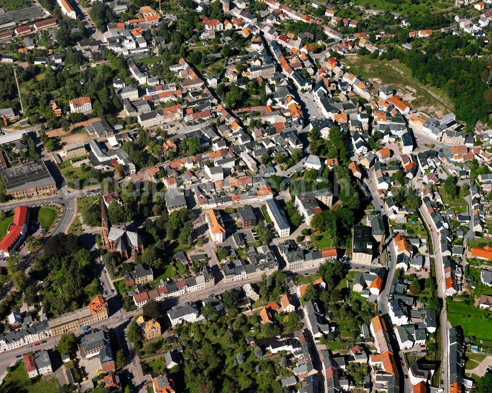 Hainichen from above - Town View of the streets and houses of the residential areas in Hainichen in the state Saxony, Germany