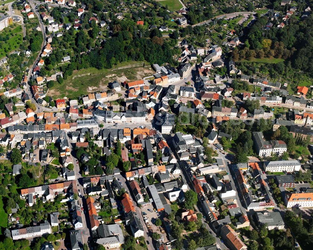 Hainichen from the bird's eye view: Town View of the streets and houses of the residential areas in Hainichen in the state Saxony, Germany