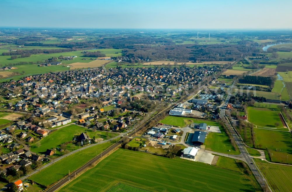 Aerial image Haldern - Town View of the streets and houses of the residential areas in Haldern in the state North Rhine-Westphalia