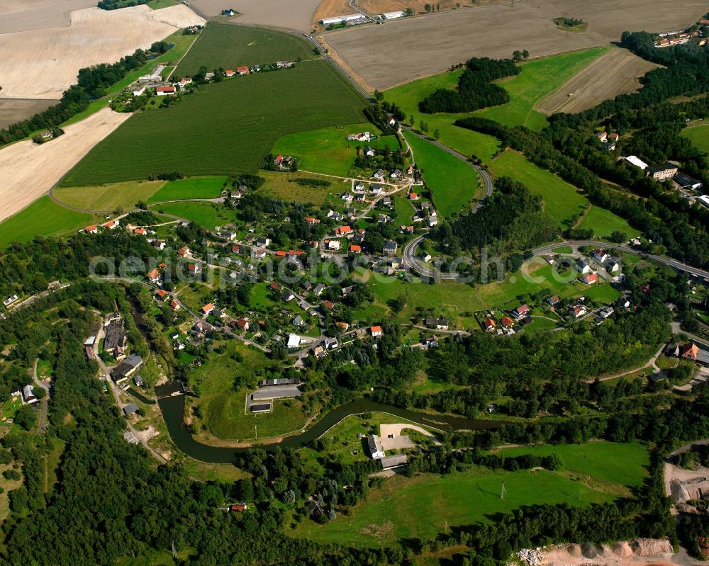 Aerial image Halsbach - Town View of the streets and houses of the residential areas in Halsbach in the state Saxony, Germany