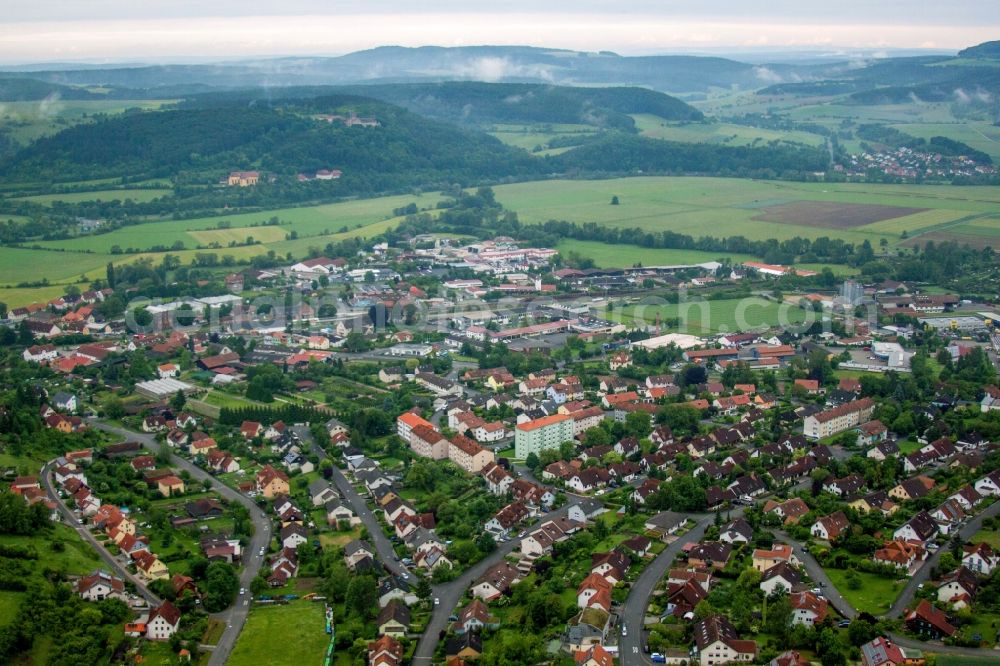 Hammelburg from above - Town View of the streets and houses of the residential areas in Hammelburg in the state Bavaria, Germany