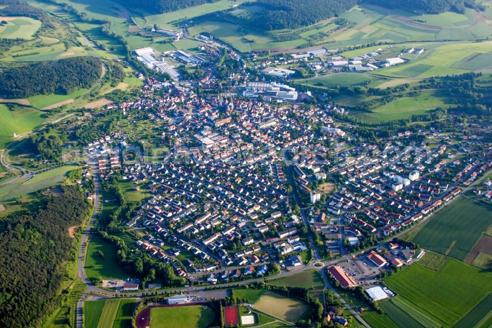 Hardheim from the bird's eye view: Town View of the streets and houses of the residential areas in Hardheim in the state Baden-Wuerttemberg, Germany