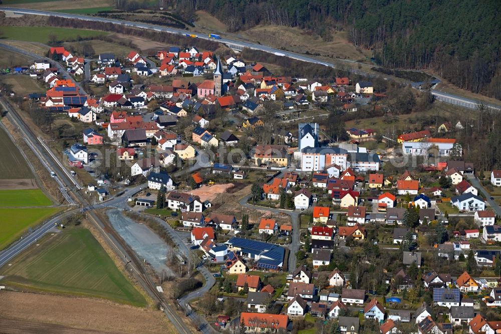 Harsdorf from the bird's eye view: Town View of the streets and houses of the residential areas in Harsdorf in the state Bavaria, Germany