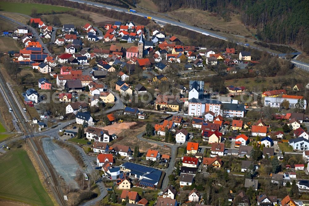 Aerial image Harsdorf - Town View of the streets and houses of the residential areas in Harsdorf in the state Bavaria, Germany