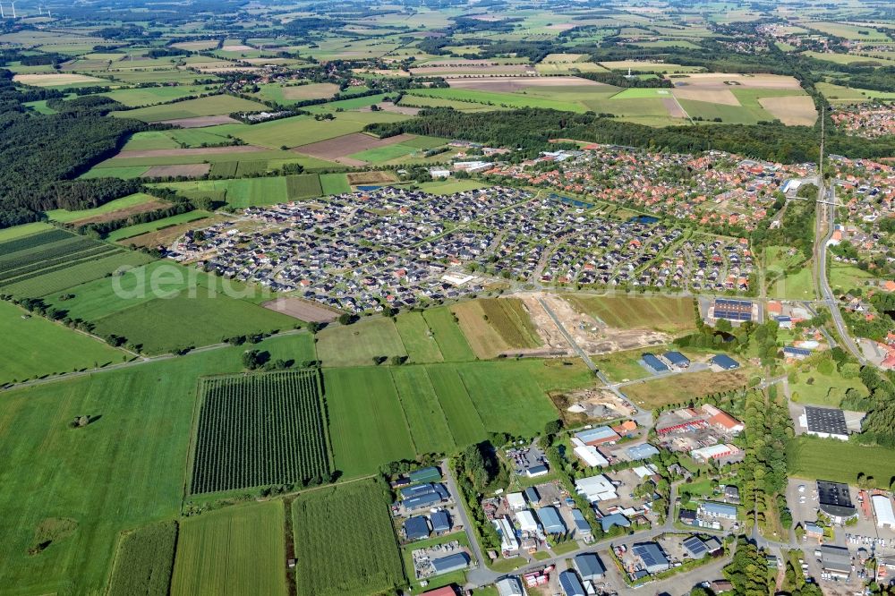 Harsefeld from the bird's eye view: Town View of the streets and houses of the residential areas in Harsefeld in the state Lower Saxony, Germany