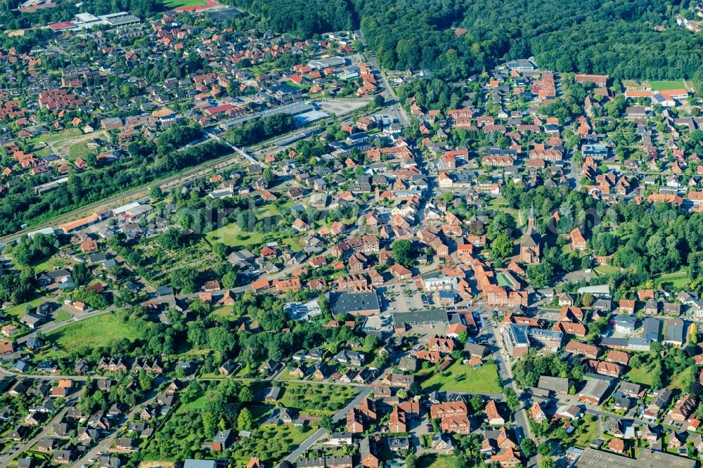 Aerial image Harsefeld - Town View of the streets and houses of the residential areas in Harsefeld in the state Lower Saxony, Germany