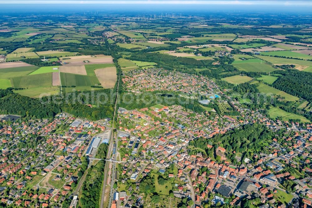 Aerial photograph Harsefeld - Town View of the streets and houses of the residential areas in Harsefeld in the state Lower Saxony, Germany