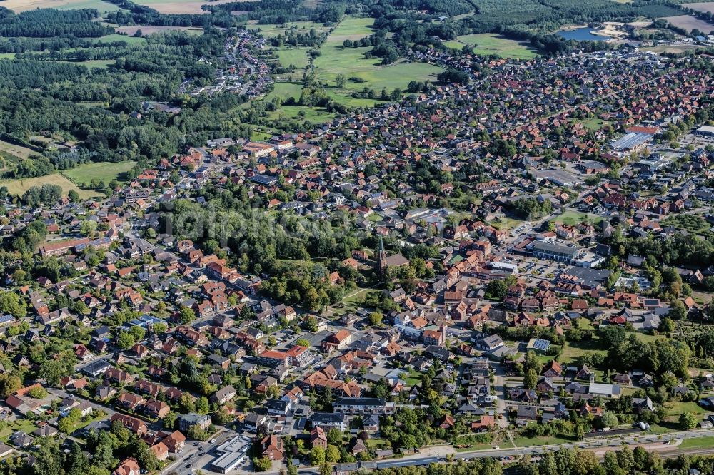 Aerial image Harsefeld - Town View of the streets and houses of the residential areas in Harsefeld in the state Lower Saxony, Germany