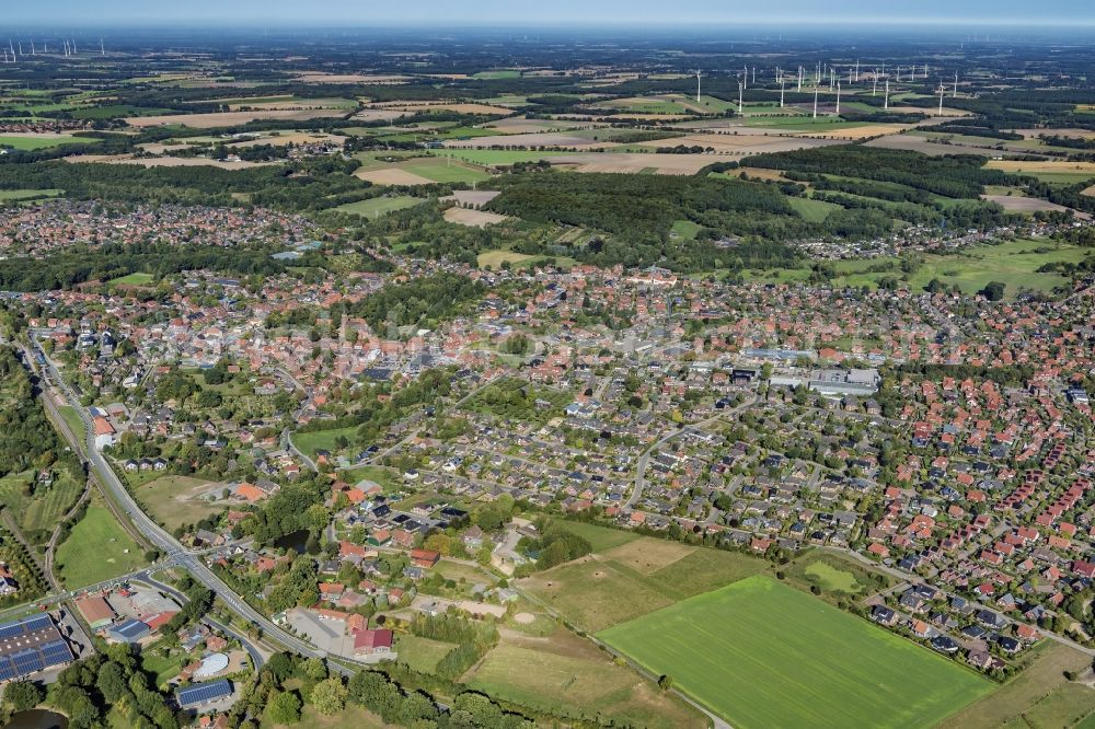 Aerial image Harsefeld - Town View of the streets and houses of the residential areas in Harsefeld in the state Lower Saxony, Germany