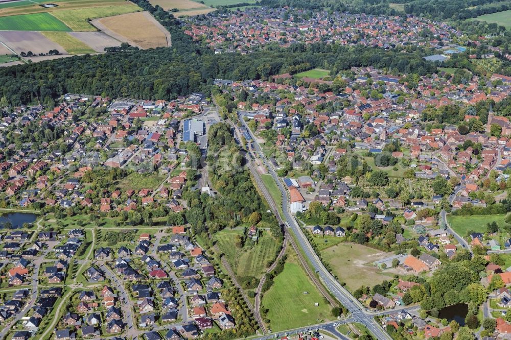 Aerial photograph Harsefeld - Town View of the streets and houses of the residential areas in Harsefeld in the state Lower Saxony, Germany