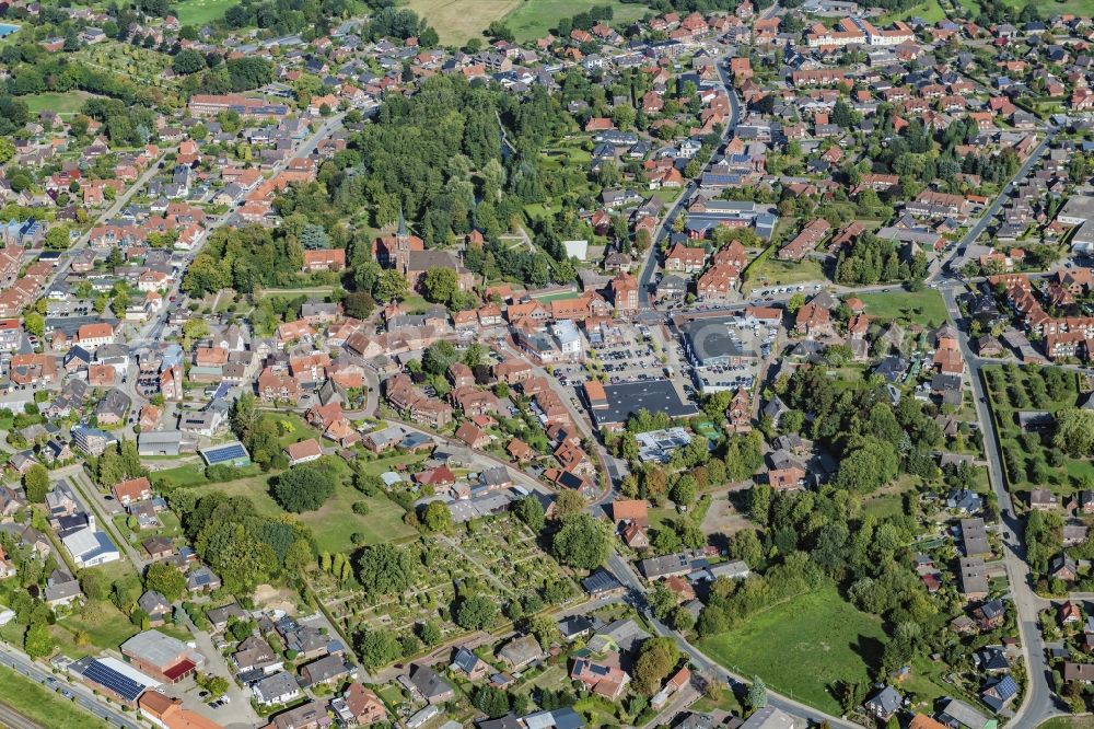 Aerial image Harsefeld - Town View of the streets and houses of the residential areas in Harsefeld in the state Lower Saxony, Germany