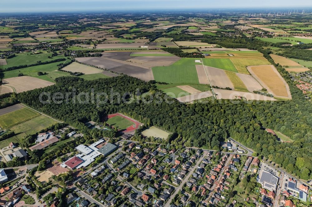 Harsefeld from above - Town View of the streets and houses of the residential areas in Harsefeld in the state Lower Saxony, Germany