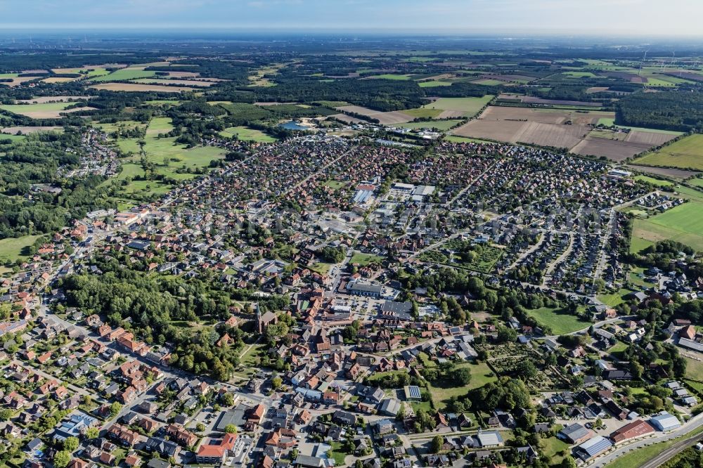 Aerial image Harsefeld - Town View of the streets and houses of the residential areas in Harsefeld in the state Lower Saxony, Germany