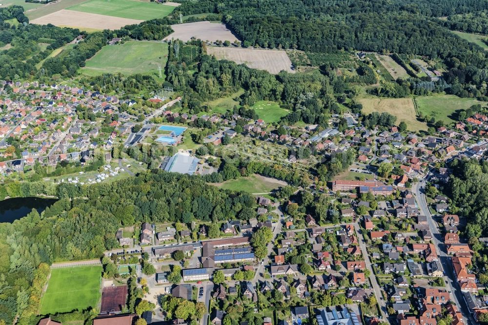 Harsefeld from the bird's eye view: Town View of the streets and houses of the residential areas in Harsefeld in the state Lower Saxony, Germany