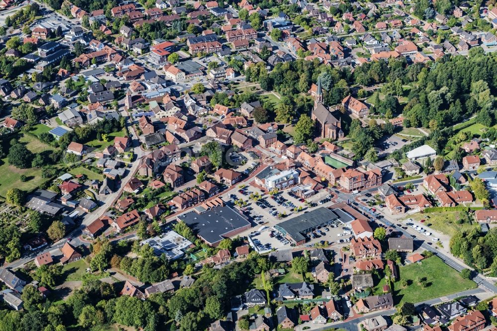 Aerial image Harsefeld - Town View of the streets and houses of the residential areas in Harsefeld in the state Lower Saxony, Germany