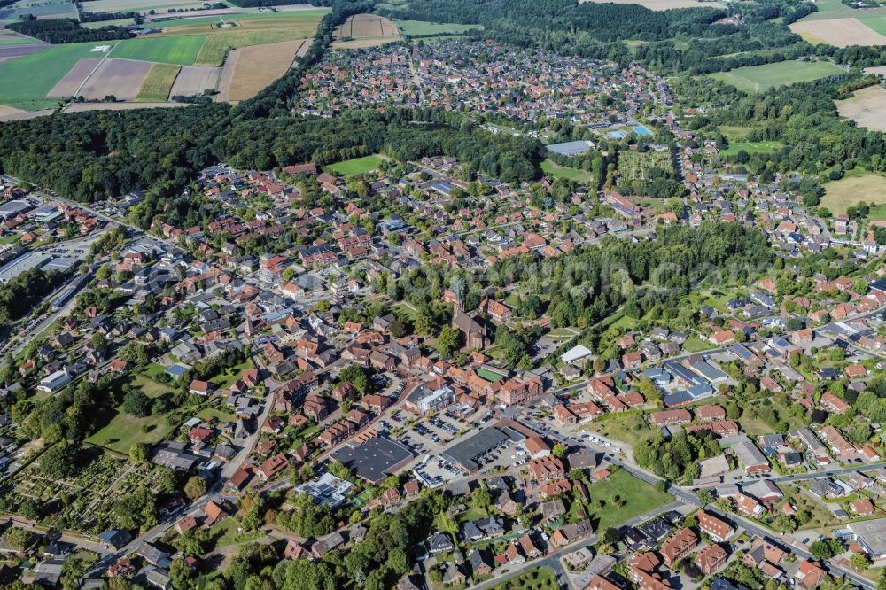 Aerial photograph Harsefeld - Town View of the streets and houses of the residential areas in Harsefeld in the state Lower Saxony, Germany