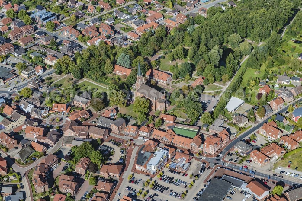 Aerial image Harsefeld - Town View of the streets and houses of the residential areas in Harsefeld in the state Lower Saxony, Germany