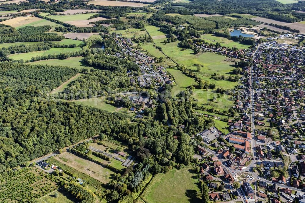 Harsefeld from above - Town View of the streets and houses of the residential areas in Harsefeld in the state Lower Saxony, Germany