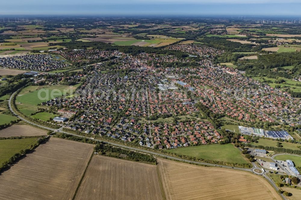 Aerial image Harsefeld - Town View of the streets and houses of the residential areas in Harsefeld in the state Lower Saxony, Germany