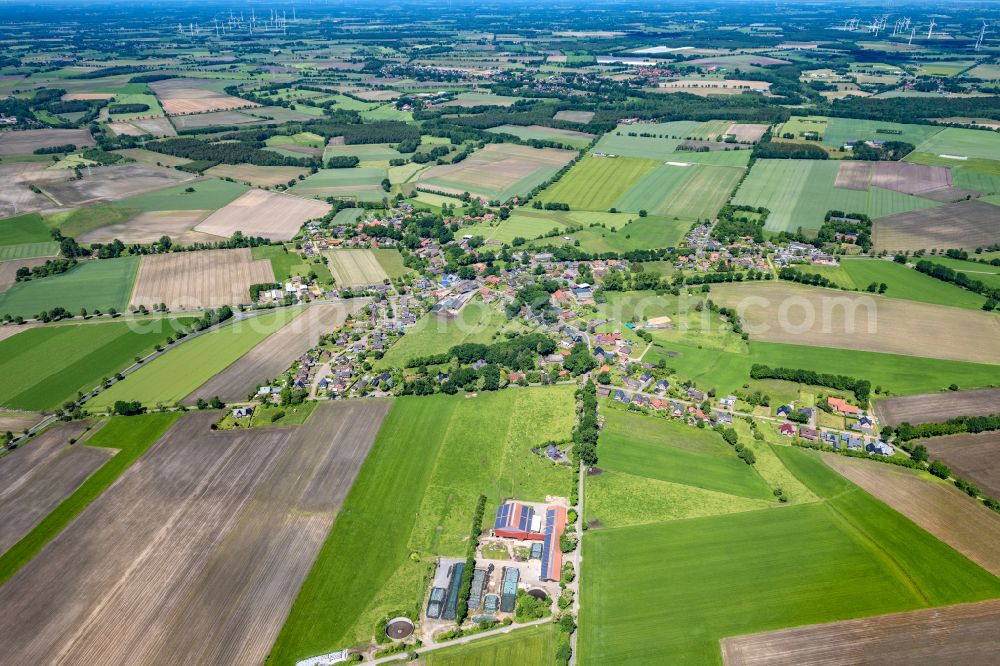 Harsefeld from above - Town View of the streets and houses of the residential areas in Harsefeld in the state Lower Saxony, Germany