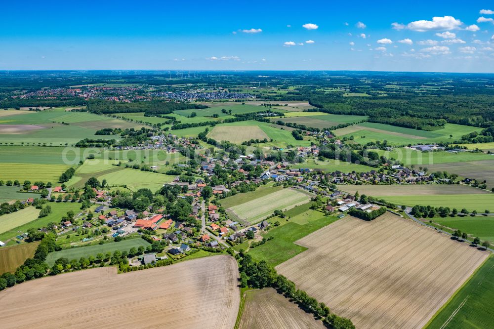 Harsefeld from above - Town View of the streets and houses of the residential areas in Harsefeld in the state Lower Saxony, Germany