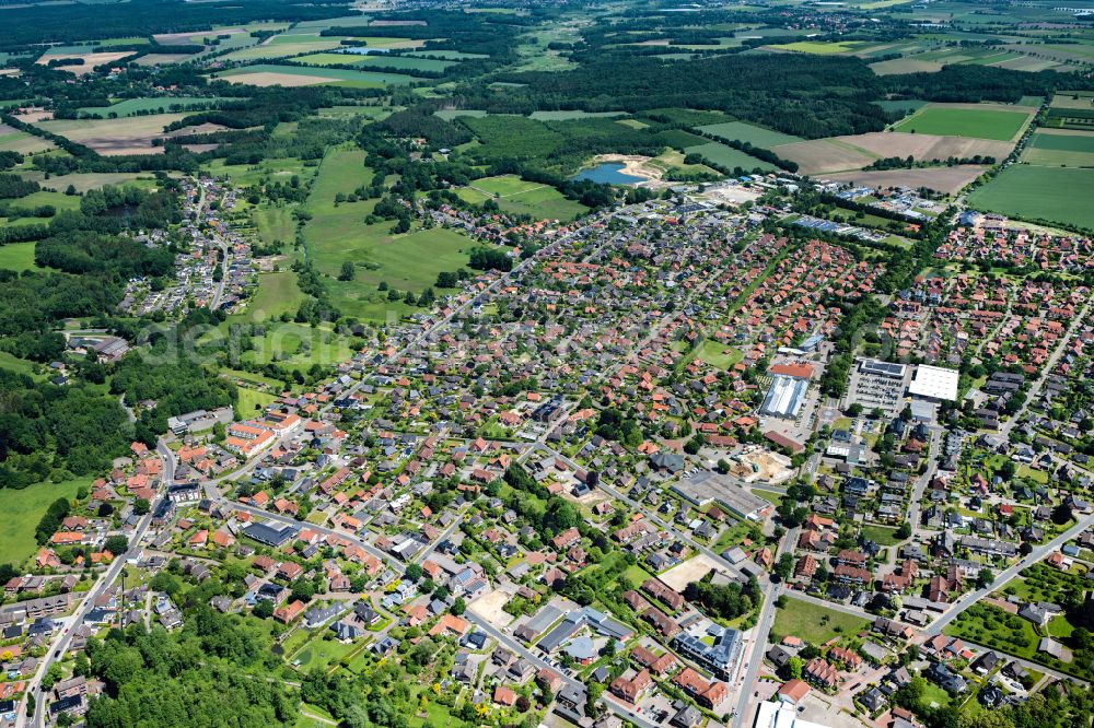 Aerial image Harsefeld - Town View of the streets and houses of the residential areas in Harsefeld in the state Lower Saxony, Germany