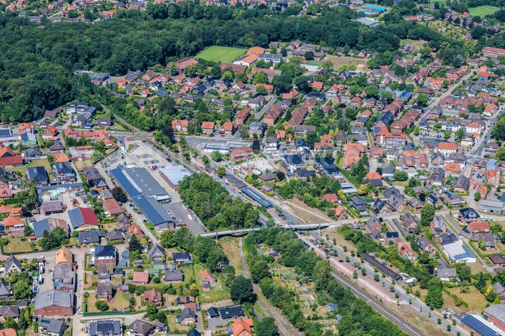 Harsefeld from above - Town View of the streets and houses of the residential areas in Harsefeld in the state Lower Saxony, Germany