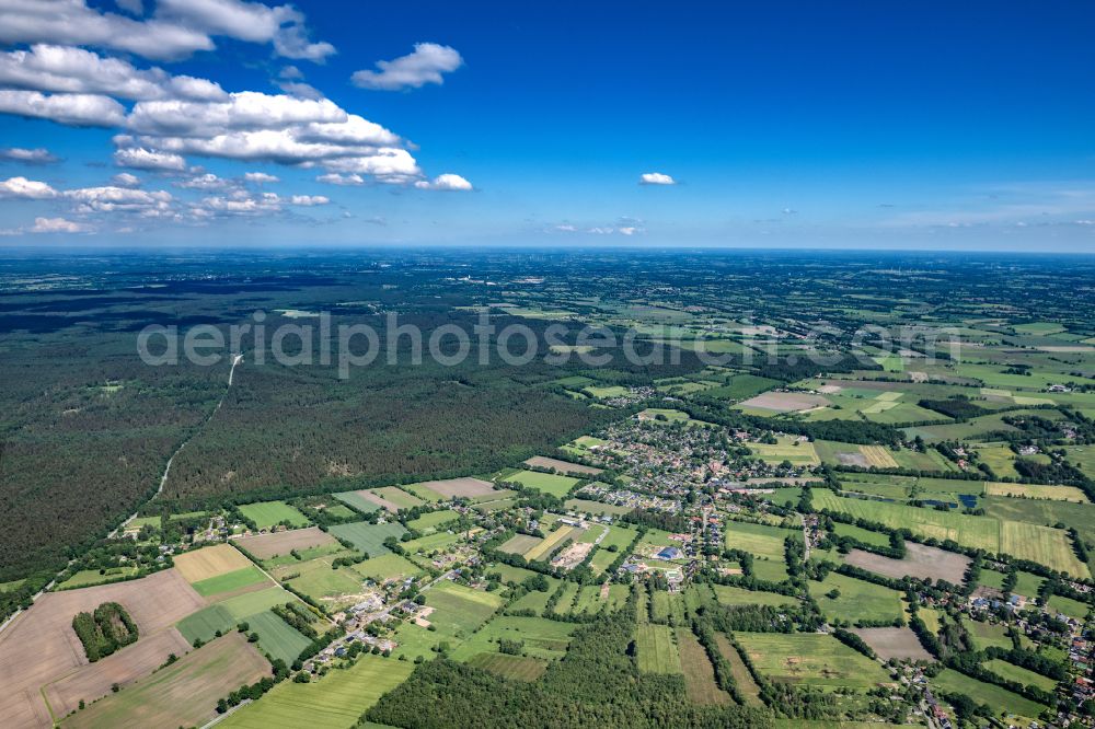 Hartenholm from above - Town View of the streets and houses of the residential areas in Hartenholm in the state Schleswig-Holstein, Germany