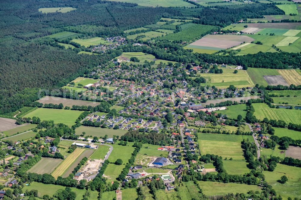 Hartenholm from the bird's eye view: Town View of the streets and houses of the residential areas in Hartenholm in the state Schleswig-Holstein, Germany