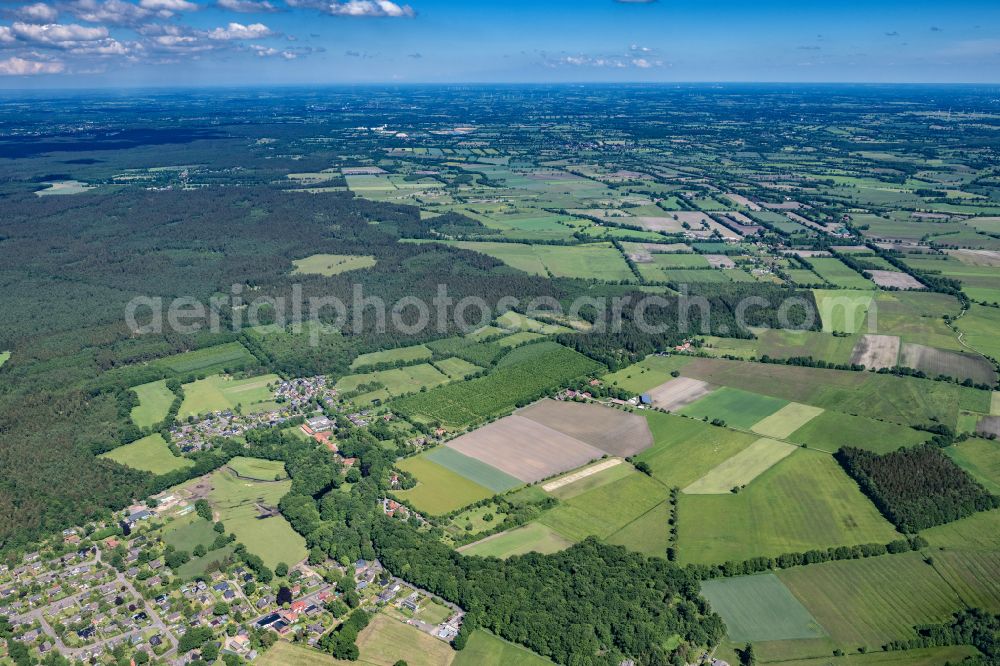 Hartenholm from above - Town View of the streets and houses of the residential areas in Hartenholm in the state Schleswig-Holstein, Germany