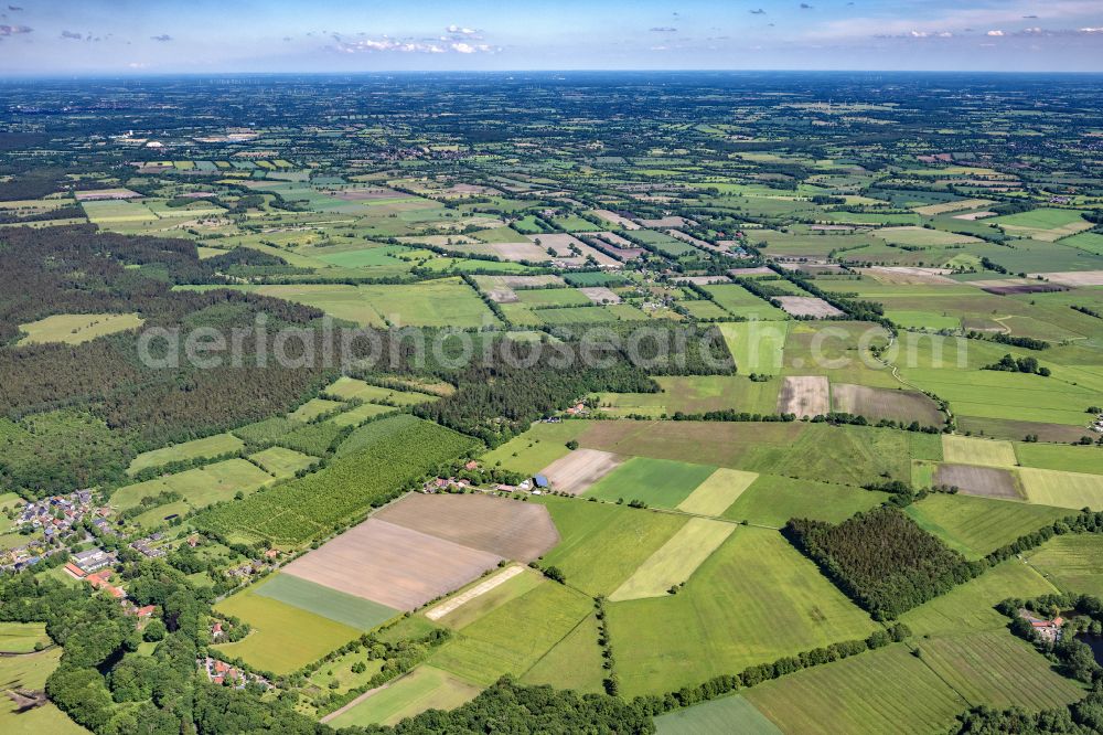 Hartenholm from the bird's eye view: Town View of the streets and houses of the residential areas in Hartenholm in the state Schleswig-Holstein, Germany