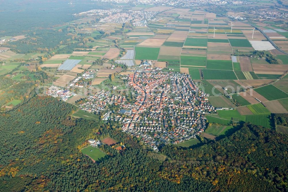 Harthausen from the bird's eye view: Town View of the streets and houses of the residential areas in Harthausen in the state Rhineland-Palatinate, Germany