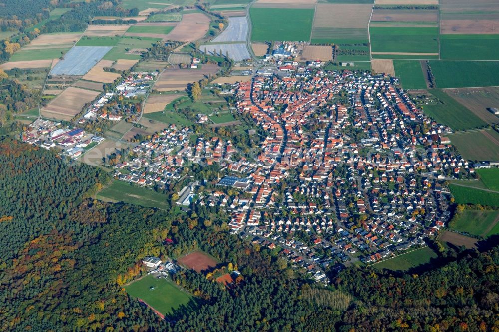 Aerial image Harthausen - Town View of the streets and houses of the residential areas in Harthausen in the state Rhineland-Palatinate, Germany