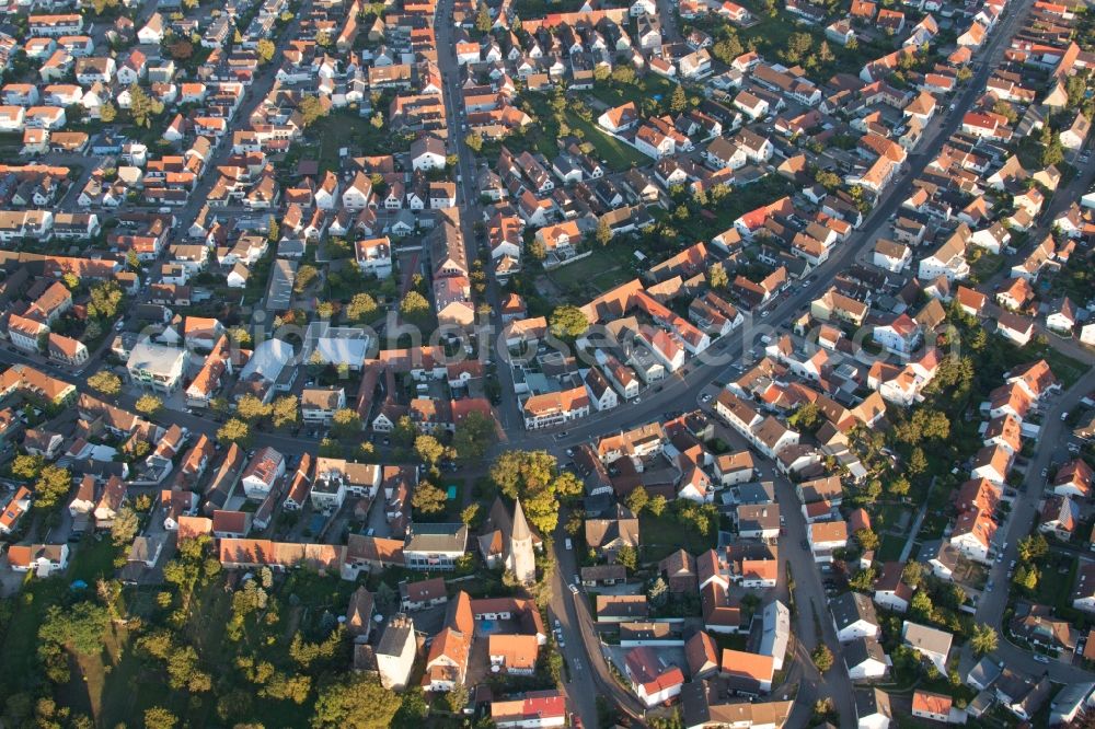 Eggenstein-Leopoldshafen from above - Town View of the streets and houses of the residential areas in the district Eggenstein in Eggenstein-Leopoldshafen in the state Baden-Wuerttemberg