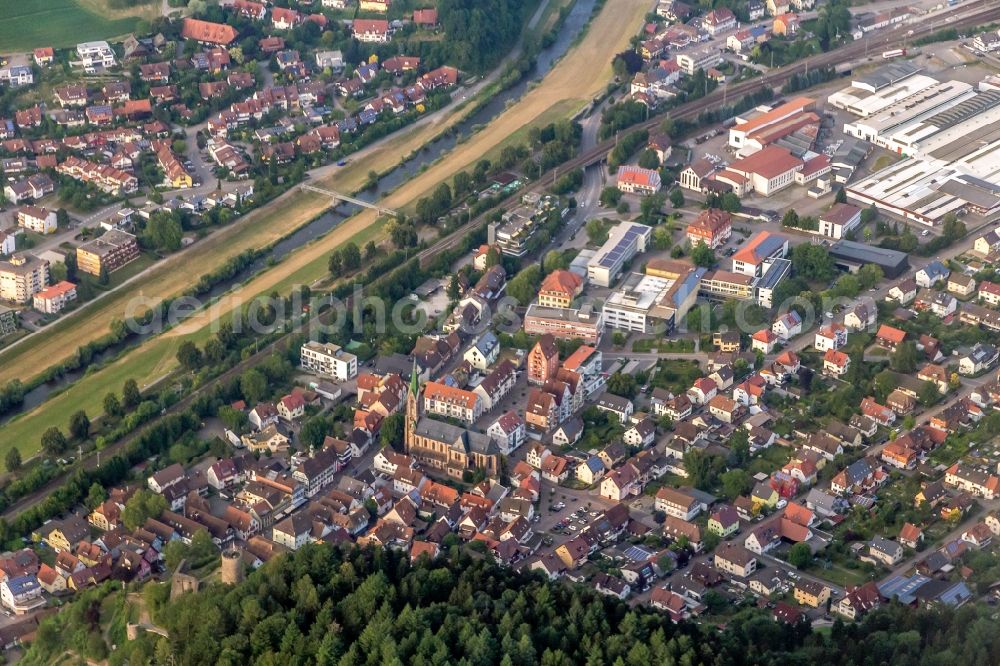 Hausach from the bird's eye view: Town View of the streets and houses of the residential areas in Hausach in the state Baden-Wurttemberg, Germany