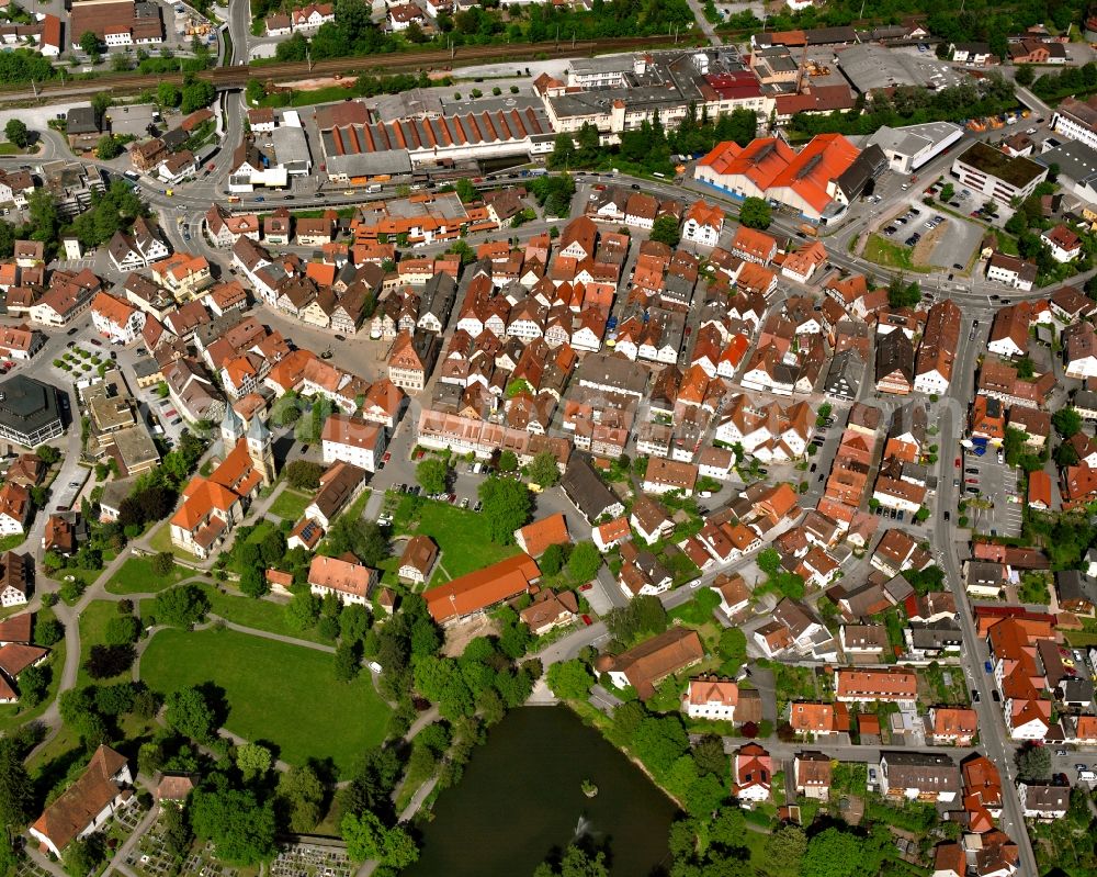 Hausen from the bird's eye view: Town View of the streets and houses of the residential areas in Hausen in the state Baden-Wuerttemberg, Germany