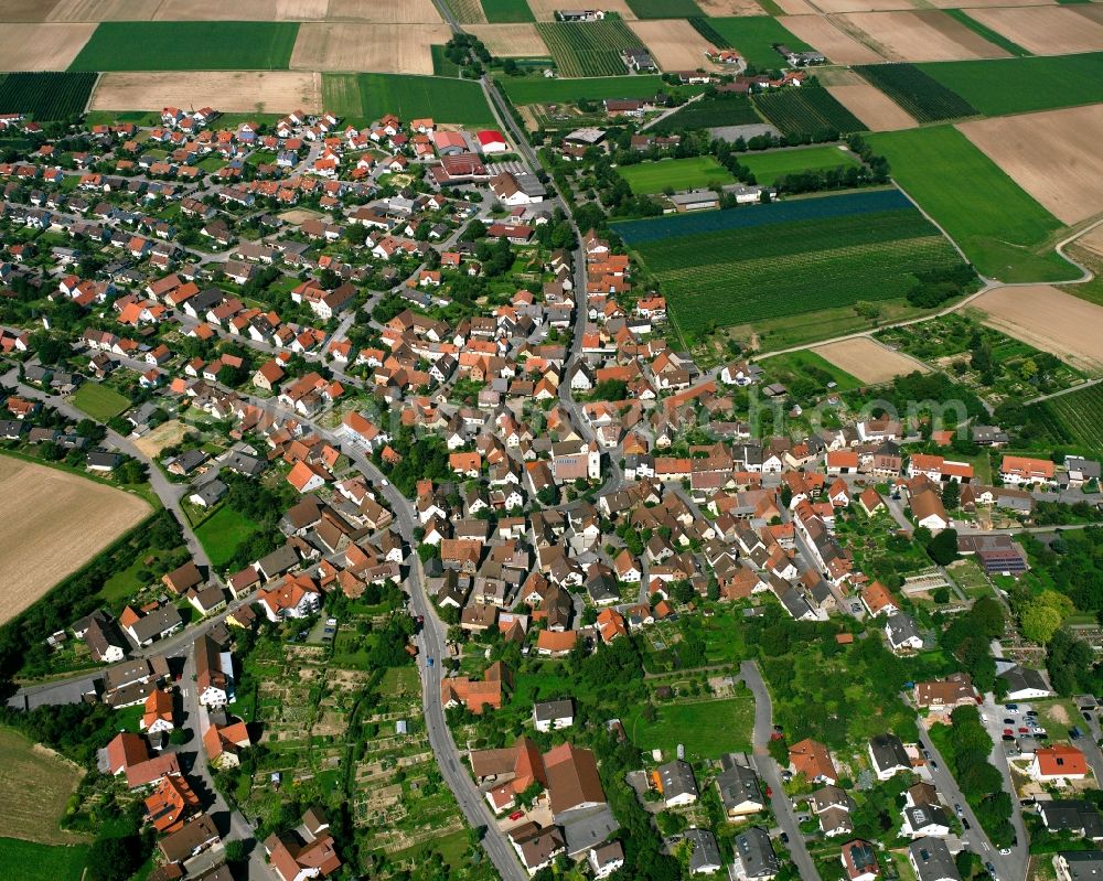 Hausen from above - Town View of the streets and houses of the residential areas in Hausen in the state Baden-Wuerttemberg, Germany