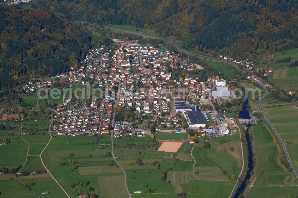 Hausen im Wiesental from the bird's eye view: Town View of the streets and houses of the residential areas in Hausen im Wiesental in the state Baden-Wuerttemberg, Germany