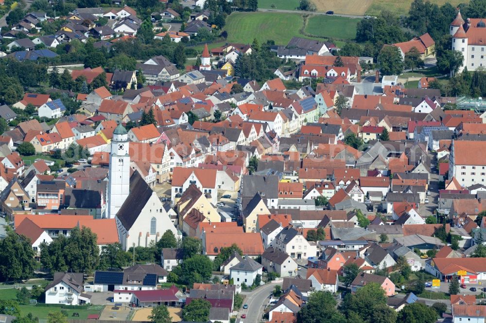 Höchstädt from above - Town View of the streets and houses of the residential areas in Hoechstaedt in the state Bavaria