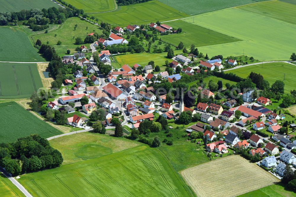 Hebertshausen from the bird's eye view: Town View of the streets and houses in Hebertshausen in the state Bavaria, Germany