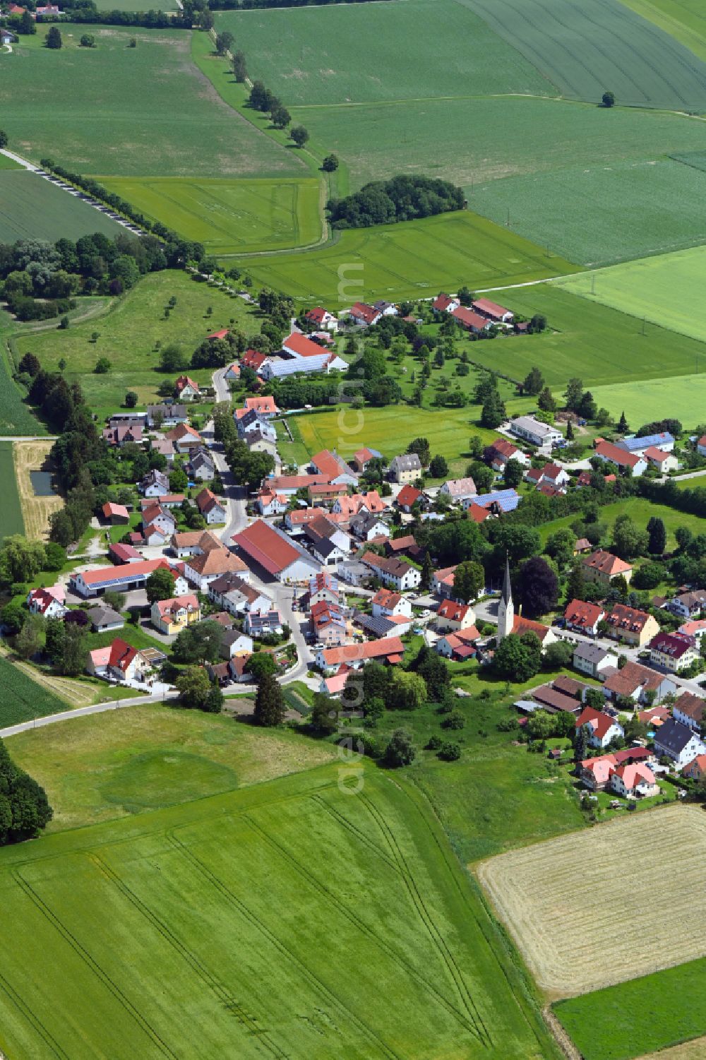 Aerial image Hebertshausen - Town View of the streets and houses in Hebertshausen in the state Bavaria, Germany