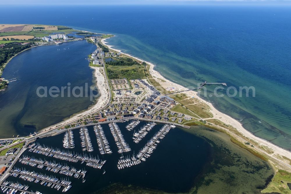 Heiligenhafen from above - City view of the streets and houses Ferienanlage StranResort pier Heiligenhafen on the Baltic Sea coast in the state of Schleswig-Holstein