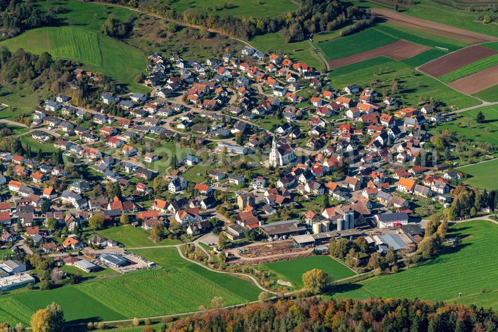 Aerial image Heiligenzimmern - Town View of the streets and houses of the residential areas in Heiligenzimmern in the state Baden-Wurttemberg, Germany